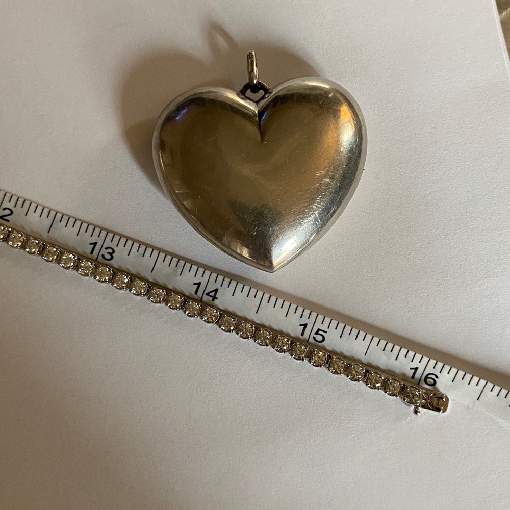Sterling CZ Tennis Necklace w/ Huge Sterling Heart Pendant - Picture 16 of 17